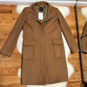 Used W/ tag Theory funnel neck coat-Bria, size petite in darker chestnut color.